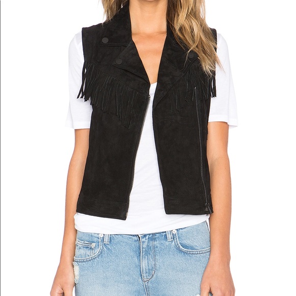Sanctuary Jackets & Blazers - NEW Sanctuary black suede fringe moto zip vest Sm